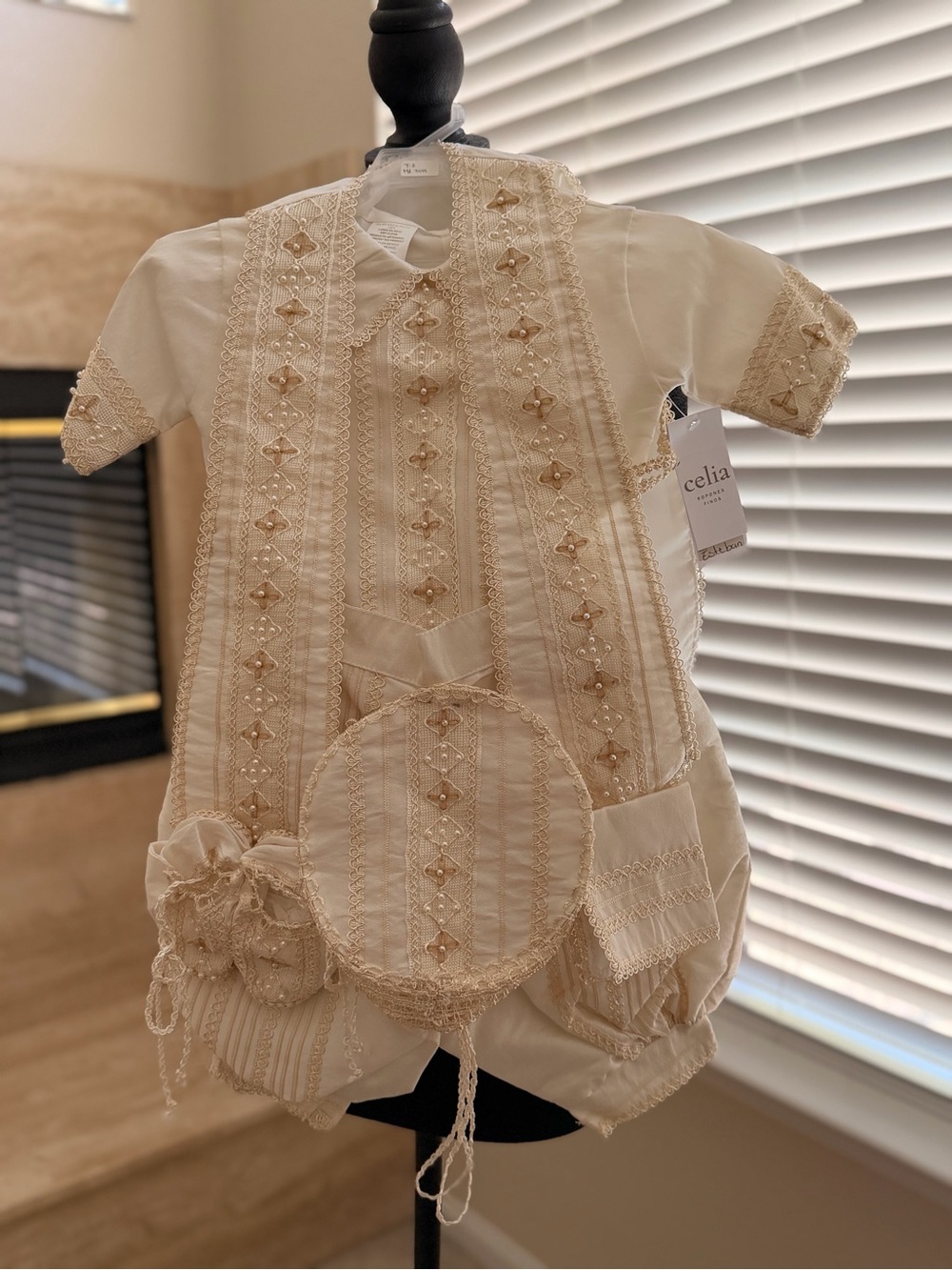 Celia - Cream Embroidered Baby Matching Set Ropon Bautizo